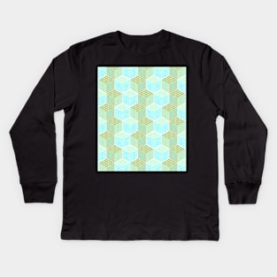 Cubes in teal and golden chevron Kids Long Sleeve T-Shirt